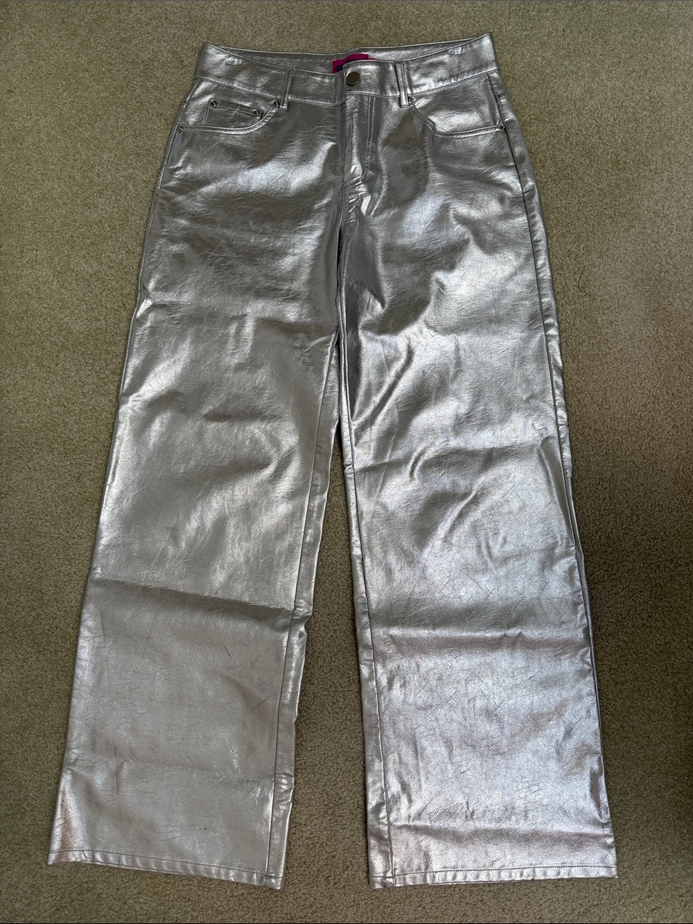 Edikted Metallic Silver Wide-Leg Pants
